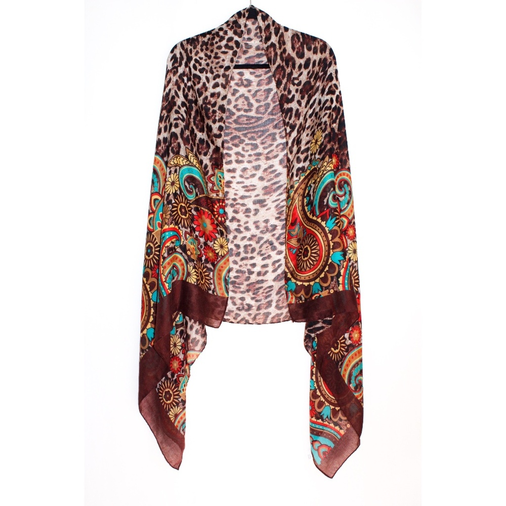 Lightweight Viscose Leopard and Paisley Print Shawl